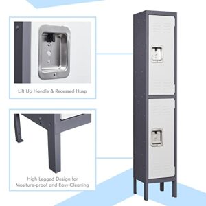 MIIIKO Employee Lockers with 2 Doors, Metal Locker 2 Tier School Lockers with Vents and Hanging Hooks, for Storage of Clothes, Sportswear, Bags, Shoes