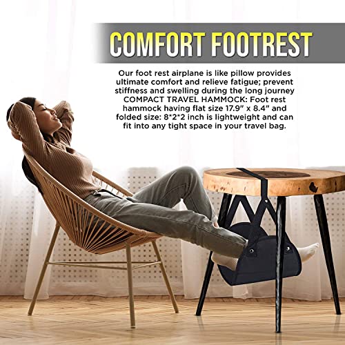 Airplane Footrest Made with Premium Memory Foam, Airplane Travel Accessories, Footrest Hammock, Portable Airplane Foot Rest Used in Office/Plane/Home, Hammock Leg Rest Adjustable Height