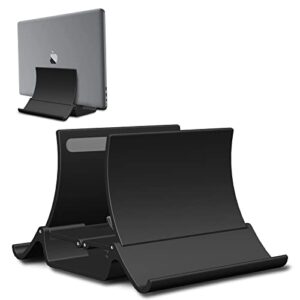 btrfe vertical laptop stand, desktop stand holder with auto-adjustable dock width, compatible all macbook/surface/samsung/hp/dell/chrome book (black)