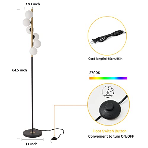 YOLIZUOT Modern Floor Lamp, LED Standing Tall Pole Lamp with Glass Shade, Elegant Mid Century Modern Creative Floor Lamp for Living Room,Bedroom,Office,6 Lights (Bulbs Included)