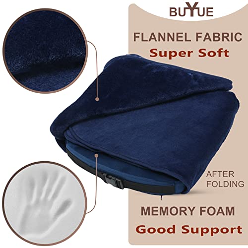 BUYUE Cushion for Office Chair, Special Design with Blanket 2 in 1, Memory Foam Chair Cushions for Long Sitting, Dorm Desk Chair Seat Cushion Pad for Tailbone Pain Relief, Blue