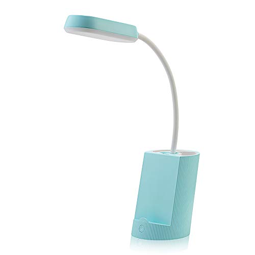 Ross Beauty LED Desk Lamp Eye-Caring Table Lamps, Dimmable Office Lamp with USB Charging Port, Touch Control, 3 Color Modes,3 Brightness Levels (Blue)