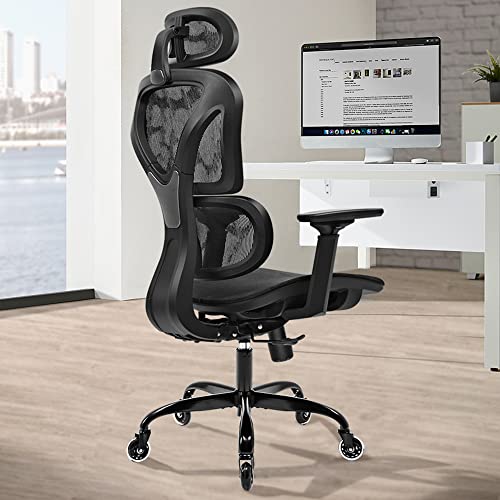 FelixKing Ergonomic Office Chair, Home Office Rolling Swivel Chair Mesh High Back Computer Chair with 3D Adjustable Armrest & Lumbar Support, Blade Wheels Desk Chair with Headrest (Black)