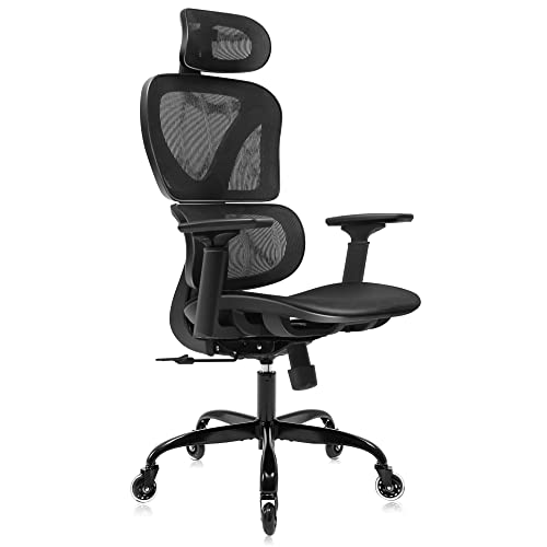 FelixKing Ergonomic Office Chair, Home Office Rolling Swivel Chair Mesh High Back Computer Chair with 3D Adjustable Armrest & Lumbar Support, Blade Wheels Desk Chair with Headrest (Black)