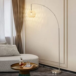 oyears modern arc floor lamp for living room bedroom office 82” vintage arching hanging lamp with rope linen shade brushed steel arch standing lamp floor light silver(bulb included)