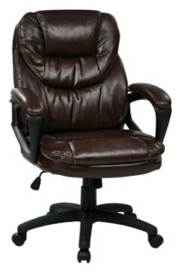 office star fl series faux leather manager’s adjustable office chair with lumbar support, tilt control, and padded arms, chocolate