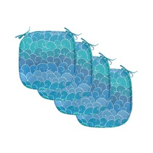 lunarable nautical chair seating cushion set of 4, doodle style waves with curvy lines ocean storm abstract seascape, seat pads for office with anti-slip backing, 16″x16″, blue teal and turquoise