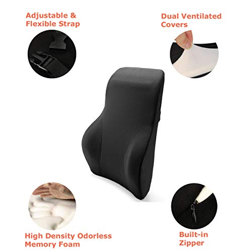 Tektrum Full Lumbar Entire Back Support Cushion for Home/Office Chair, Car Seat - Washable Cover, Ergonomic Thick 3D Design Fit Body Curve - Back Pain Relief, Improve Posture - Black (TD-QFC024-BLK)