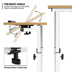 MoNiBloom Mobile Standing Laptop Desk Rolling Laptop Workstation on Wheels Adjustable Height Computer Desk for Home Office Laptop Workstation with Side Storage, White