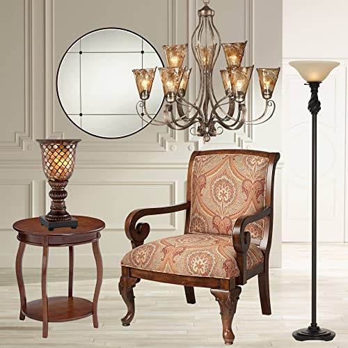 Regency Hill Traditional Torchiere Floor Lamp 70" Tall Hand Applied Black Bronze Swirl Font Amber Glass Shade Standing Pole Light for Living Room Reading House Bedroom Home Office Decor