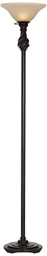 Regency Hill Traditional Torchiere Floor Lamp 70" Tall Hand Applied Black Bronze Swirl Font Amber Glass Shade Standing Pole Light for Living Room Reading House Bedroom Home Office Decor