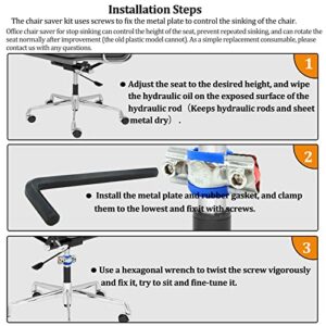 LJZP 3 Pack Fix Sinking Office Chair, Office Chair Saver for Stop Sinking Solid Stainless Steel Adjustable Height Chair Saver Kit with Hexagon Wrench Adjustable Height and Leather Pads Support