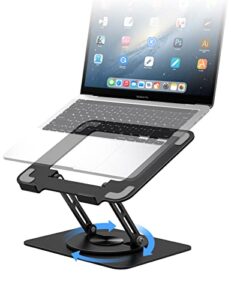 meatanty laptop stand, ergonomic 360° swivel laptop stand for desk, adjustable metal computer stand, foldable and portable laptop riser holder for macbook, ipad pro, 10-17″ laptops – black