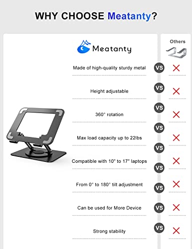 meatanty Laptop Stand, Ergonomic 360° Swivel Laptop Stand for Desk, Adjustable Metal Computer Stand, Foldable and Portable Laptop Riser Holder for MacBook, iPad Pro, 10-17" Laptops - Black