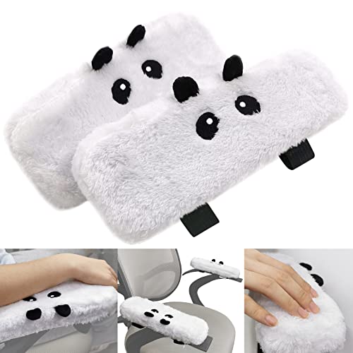 pandaonly 2Pack Plush Panda Chair Armrest Pads, Memory Foam Kawaii Chair Armrest Cushion with Velcro Strap, Adjustable & Washable Ergonomic Elbow Support Decompression for Home Office Gaming Chair