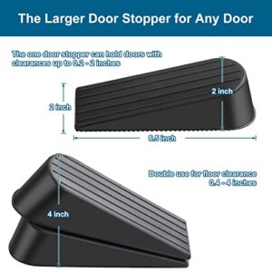 Big Door Stoppers, 2 Packs 2 Inchs Black Rubber Door Stop Wedge Security Heavy Duty Door Stoppers for Bottom of Door Works on All Floor Surfaces Height up to 2 Inches Door Jam for School Home Office