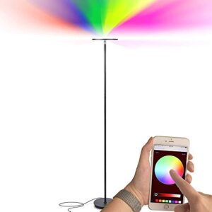 brightech sky colors – wi-fi color changing torchiere led floor lamp – smart standing lamp with ios and android remote control – cost-effective and energy-saving with adjustable head – black