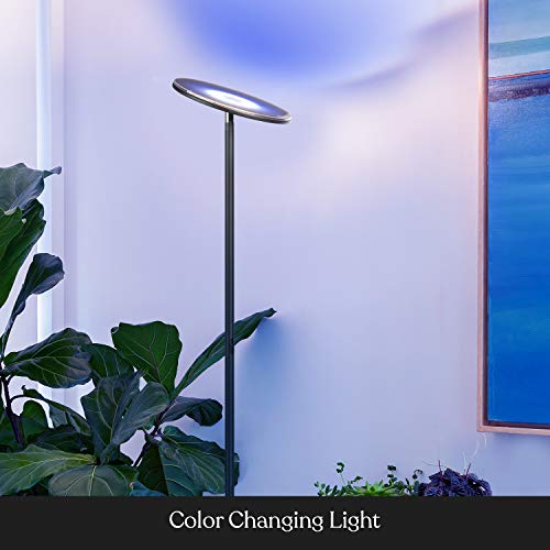 Brightech Sky Colors – Wi-Fi Color Changing Torchiere LED Floor Lamp – Smart Standing Lamp with iOS and Android Remote Control – Cost-Effective and Energy-Saving with Adjustable Head - Black