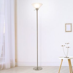 lavish home bronze torchiere floor lamp-standing light with sturdy metal base and frosted glass shade-energy saving led bulb included