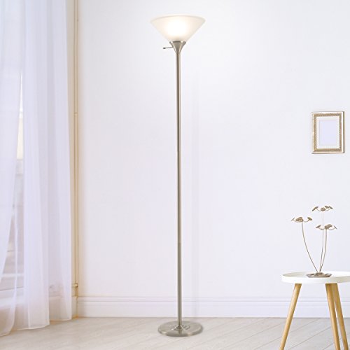 Lavish Home Bronze Torchiere Floor Lamp-Standing Light with Sturdy Metal Base and Frosted Glass Shade-Energy Saving LED Bulb Included