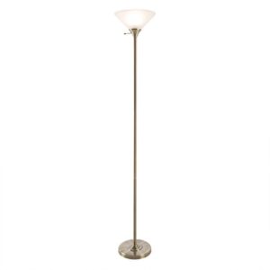 Lavish Home Bronze Torchiere Floor Lamp-Standing Light with Sturdy Metal Base and Frosted Glass Shade-Energy Saving LED Bulb Included