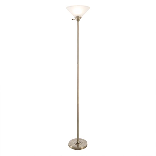 Lavish Home Bronze Torchiere Floor Lamp-Standing Light with Sturdy Metal Base and Frosted Glass Shade-Energy Saving LED Bulb Included