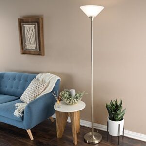 Lavish Home Bronze Torchiere Floor Lamp-Standing Light with Sturdy Metal Base and Frosted Glass Shade-Energy Saving LED Bulb Included