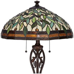 Robert Louis Tiffany Leaf and Vine II Traditional Victorian Tiffany Style Floor Standing Lamp 60" Tall Bronze Gold Amber Green Stained Glass Dome Shade Decor for Living Room Reading House Bedroom