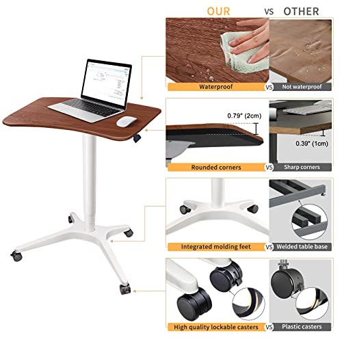 HAOOAH 47" Mobile Standing Desk(26" W*19.3" D), Adjustable Height Laptop Desk, Pneumatic Desk with Gas Spring Riser, Podium for Home, Office，Classroom，Medical, (29" to 46.9" H) (Walnut)