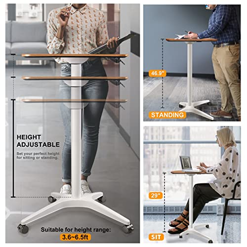 HAOOAH 47" Mobile Standing Desk(26" W*19.3" D), Adjustable Height Laptop Desk, Pneumatic Desk with Gas Spring Riser, Podium for Home, Office，Classroom，Medical, (29" to 46.9" H) (Walnut)