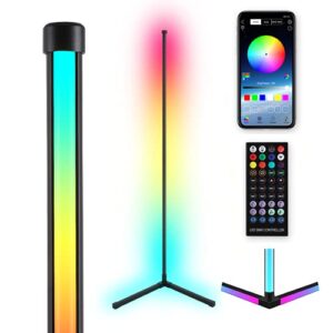 yydskok dimmable corner floor lamp,rgb tall lamp,music sync mood lighting,color changing led lights,61″ standing lamp with remote app control for bedroom,living room.