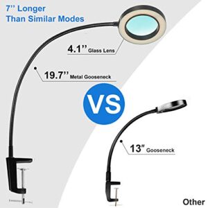 Psiven LED Magnifying Lamp with Clamp, Dimmable Magnifying Glass Desk Lamp with 19.7'' Gooseneck (3 Color Modes, 10W, 4.1' Glass Lens, 5 Diopter) Adjustable LED Light for Close Work, Reading, Crafts