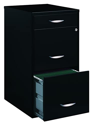 MIELEU 18" Deep 3 Drawer Metal Organizer File Cabinet with Oval Handles, Black