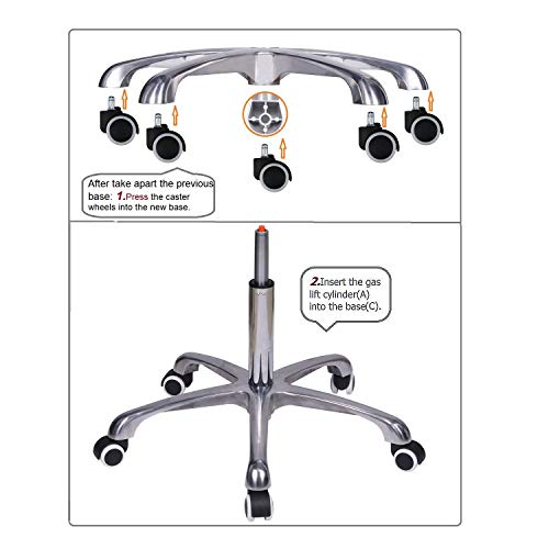 Kaleurrier Chair Stool Base,Office Chair Replacement Parts,Reinforced Sturdy Aluminum 5 Legs Base,Heavy Duty Holds up 400 lbs,in Universal Standard Size - 25 inches (25.2")
