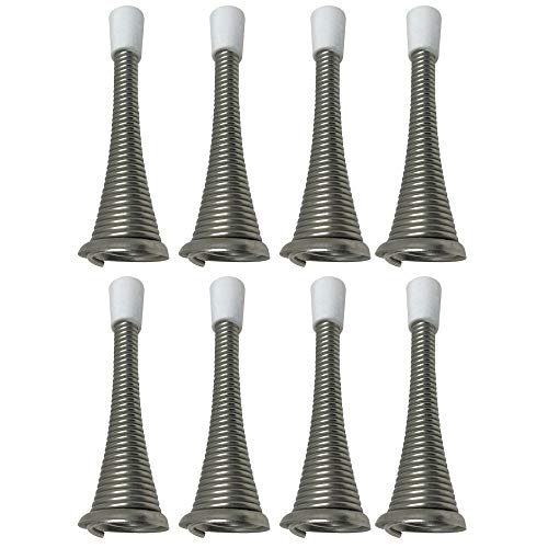 Litepak Spring Door Stop 3" Premium Heavy Duty Stopper Steel w/Plastic Bumper (Satin Nickel, 8 Pack)