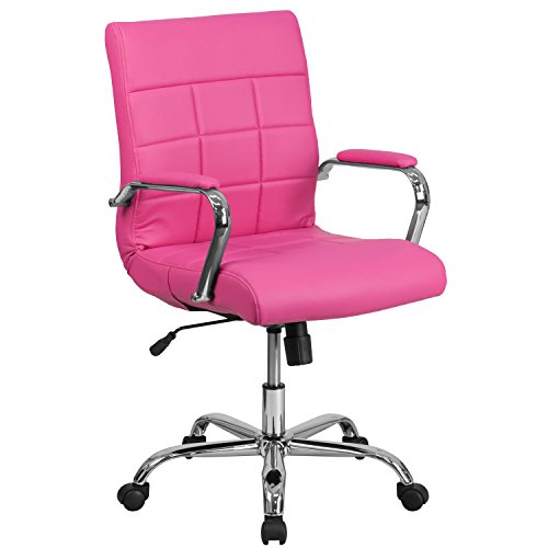 Flash Furniture Mid-Back Pink Vinyl Executive Swivel Office Chair with Chrome Base and Arms 40 x 23 x 24