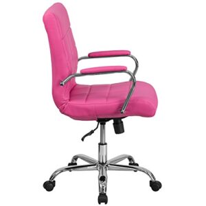 Flash Furniture Mid-Back Pink Vinyl Executive Swivel Office Chair with Chrome Base and Arms 40 x 23 x 24