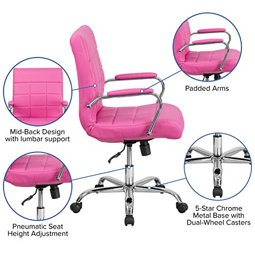 Flash Furniture Mid-Back Pink Vinyl Executive Swivel Office Chair with Chrome Base and Arms 40 x 23 x 24