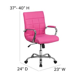 Flash Furniture Mid-Back Pink Vinyl Executive Swivel Office Chair with Chrome Base and Arms 40 x 23 x 24