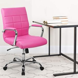 Flash Furniture Mid-Back Pink Vinyl Executive Swivel Office Chair with Chrome Base and Arms 40 x 23 x 24