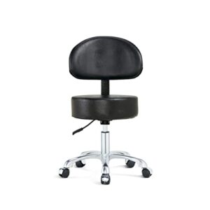 lilfurni swivel rolling stool round chair,thick sturdy padding,adjustable stool with wheels for doctor,medical,massage salon,office,shop(black) (with back, black)