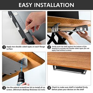 Under Table Shelf - Grey Under Desk Shelf for Laptop, PC,Mac Mini, Computer, and Gadget. Under Table Mount Shelf, Storage, Desk Hanging Organizer, Desk Laptop Holder, PC Desk Mount