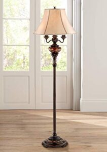 barnes and ivy traditional standing floor lamp multi 4-light 63″ tall antique bronze copper gold tortoise glass font fabric bell shade candelabra decor for living room reading house bedroom