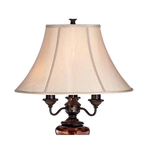 Barnes and Ivy Traditional Standing Floor Lamp Multi 4-Light 63" Tall Antique Bronze Copper Gold Tortoise Glass Font Fabric Bell Shade Candelabra Decor for Living Room Reading House Bedroom