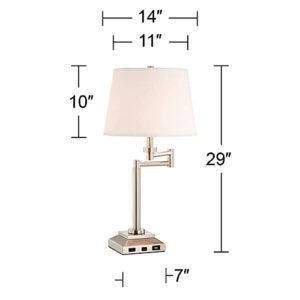 360 Lighting Camber Modern Desk Table Lamp Swing Arm with Hotel Style USB and AC Power Outlet in Base 29" Tall Brushed Nickel Linen Shade for Living Room Bedroom House Bedside Reading Home