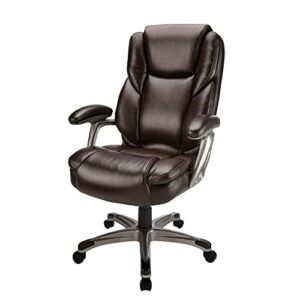 Realspace® Cressfield Bonded Leather High-Back Chair, Brown/Silver