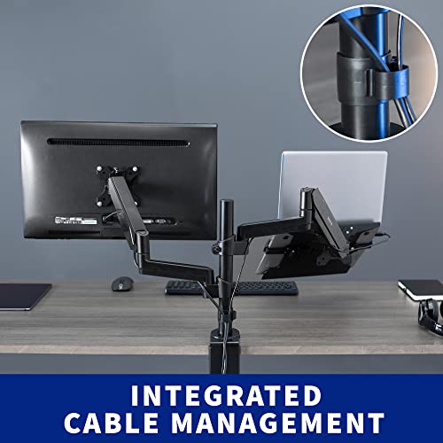 VIVO Dual Arm Monitor + Laptop Mount for 17 to 32 inch Screens and 10 to 15.6 inch Laptops/Pneumatic Height Adjustment, Full Articulating Tilt, Swivel/Heavy Duty VESA Stand, STAND-V102L