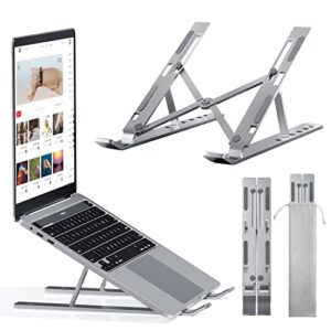 rrtizan foldable laptop stand for desk, ergonomic computer stand adjustable height portable aluminum notebook riser holder, compatible with macbook pro, air, 9-15.6” laptops and tablets (silver)