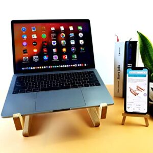 KaLeemi Laptop Stands, Wooden Laptop Stand for Notebook Computer 11 -15 inch Compatible with Apple MacBook Air, Mac Pro and iPad Pro, HP, DELL, Acer, Toshiba, Surface, Lenovo etc.Free Phone Holder