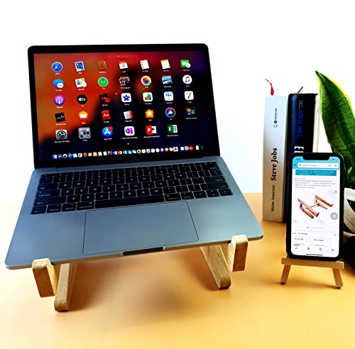 KaLeemi Laptop Stands, Wooden Laptop Stand for Notebook Computer 11 -15 inch Compatible with Apple MacBook Air, Mac Pro and iPad Pro, HP, DELL, Acer, Toshiba, Surface, Lenovo etc.Free Phone Holder
